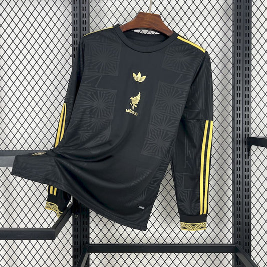 Men's Mexico 2025/26 Gold- Black Long Sleeve Jersey