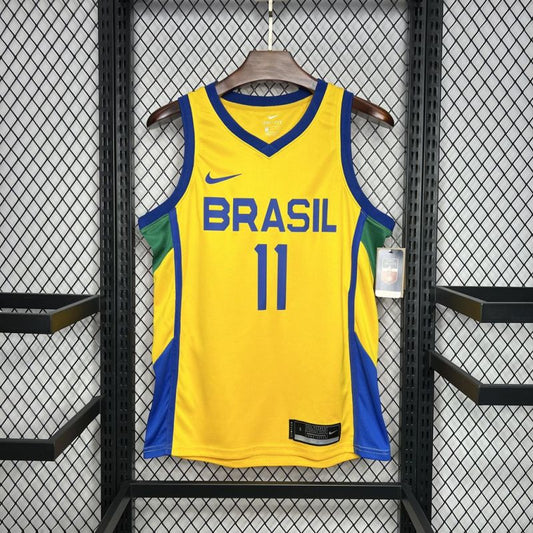 Brazil 2024/25 Gui Santos#11 Home Basketball Jersey National Team