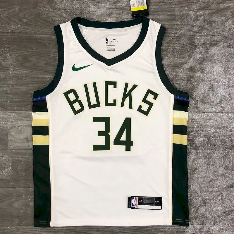 Camisa masculina Giannis Antetokounmpo branca 2020-21 Swingman versão jogador – Edição Associação
