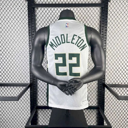 Camisa branca masculina Khris Middleton 2023, time titular