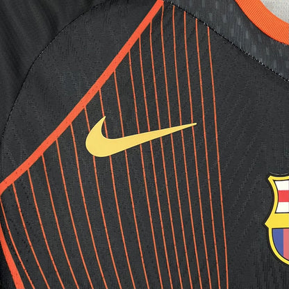 Camisa Barcelona 2025/26 preta laranja edição especial (Com Liga dos Campeões)