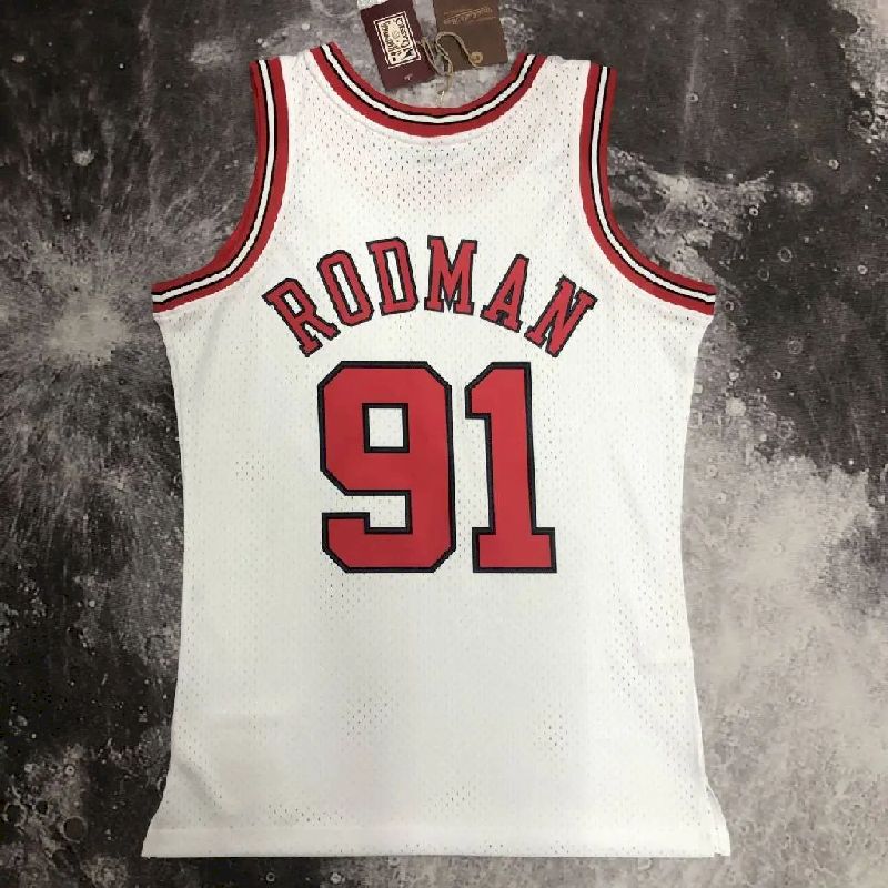 Camisa masculina M&amp;N 1998 Dennis Rodman branca retrô
