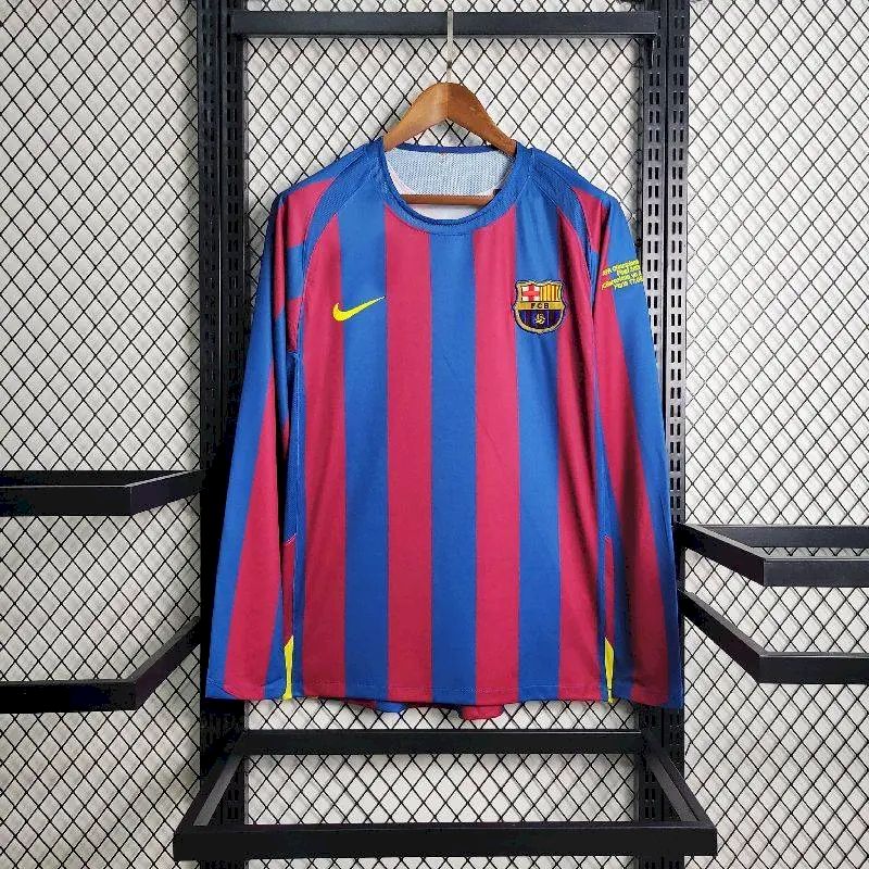 Camisa retrô de mangas compridas do Barcelona 2005/06 Home UCL Edition