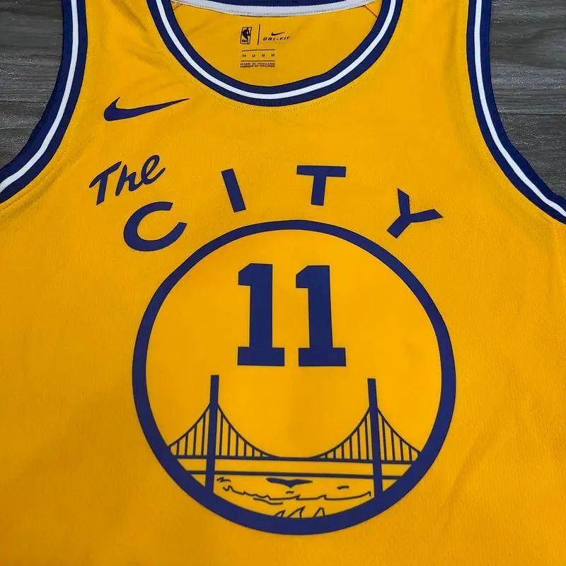 Camisa amarela masculina Klay Thompson versão jogador – The City Classic Edition