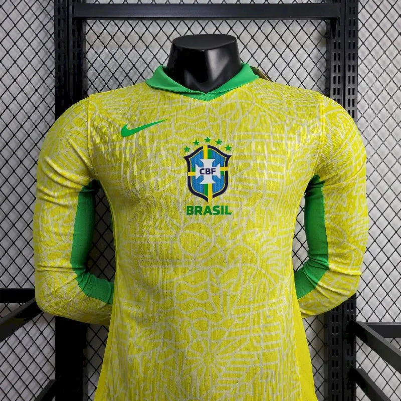 Men's Brazil 2024/25 Home Long Sleeve Jersey Player Version