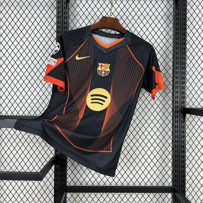Camisa Barcelona 2025/26 preta laranja edição especial (Com Liga dos Campeões)