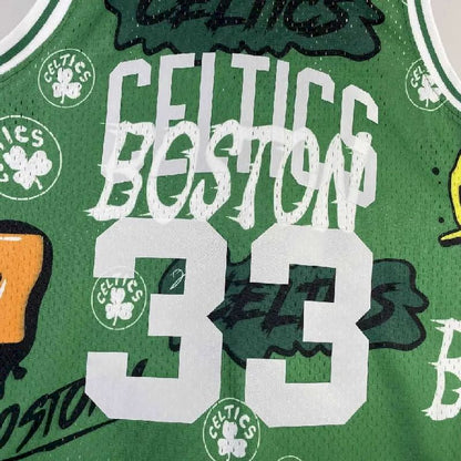 Camisa masculina M&amp;N 1985/86 Larry Bird verde retrô