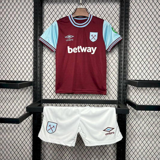 Kit infantil West Ham United 2024/25 em casa com patrocinadores