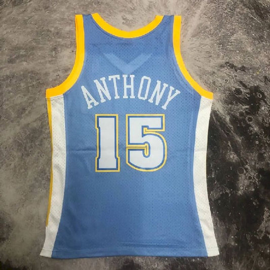 Camisa masculina M&amp;N 2003/2004 Carmelo Anthony azul retrô