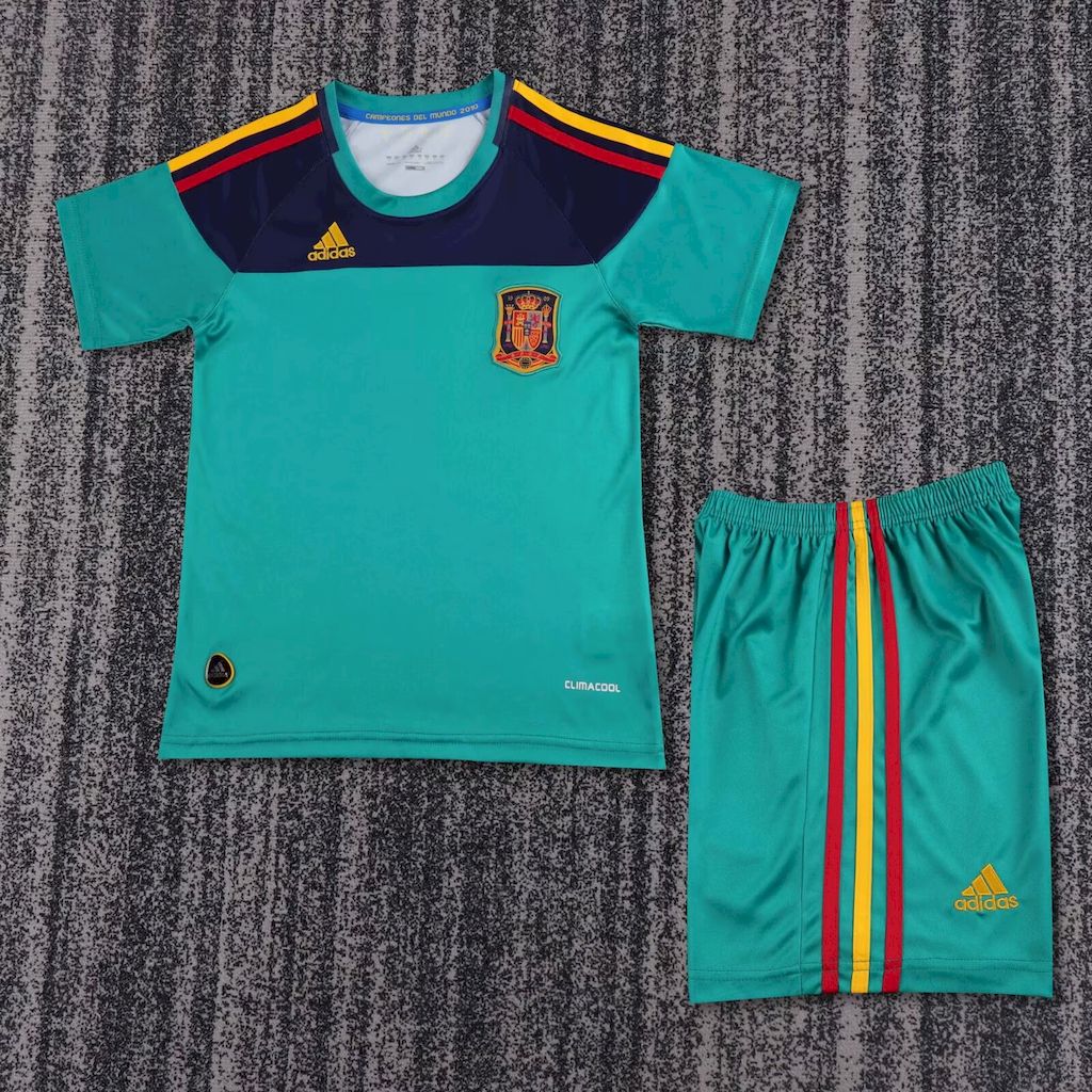 Camisa e shorts retrô verde de goleiro da Espanha 2010