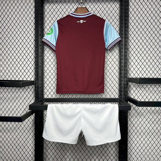Kit infantil West Ham United 2024/25 em casa com patrocinadores
