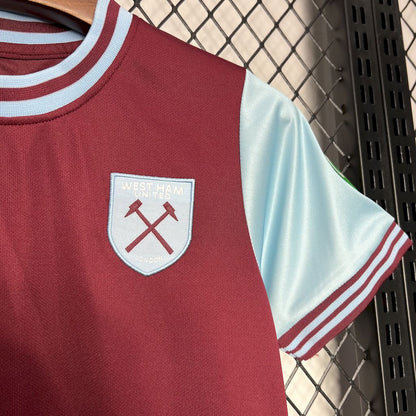 Kit infantil West Ham United 2024/25 em casa com patrocinadores