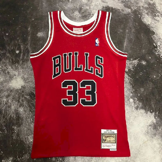 Camisa masculina M&amp;N 1998 Scottie Pippen vermelha retrô