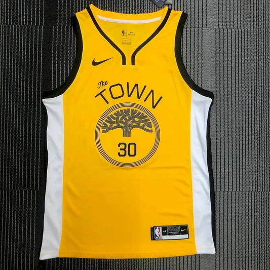 Men’s Stephen Curry V-neck Yellow Player Version Jersey – Statement Edition