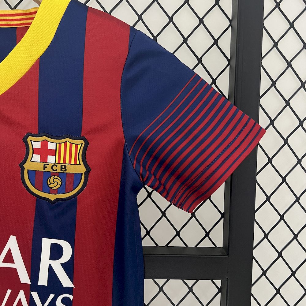 Barcelona 2013/14 Home Kids Retro Jersey And Shorts