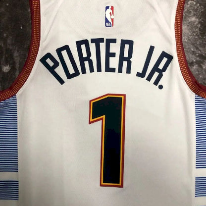 Camisa masculina Michael Porter Jr. branca do time – Edição City