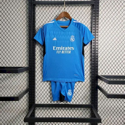Kit de goleiro infantil azul do Real Madrid 2023/24