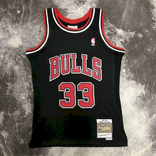 Camisa masculina M&amp;N 1998 Scottie Pippen preta retrô