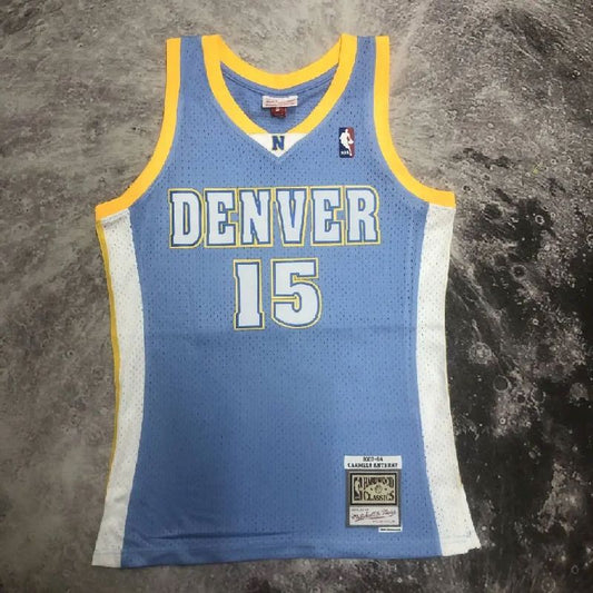 Camisa masculina M&amp;N 2003/2004 Carmelo Anthony azul retrô